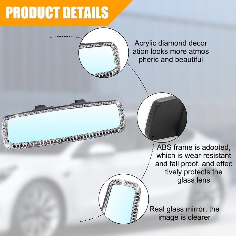 Osilly Bling Car Rearview Mirror, Decorations Rear View Mirror with Crystal Rhinestones & Diamonds, Car Interior Trim Accessories, Clip-on & HD Glass, Sparkly Gift (Silver-1) - Image 3